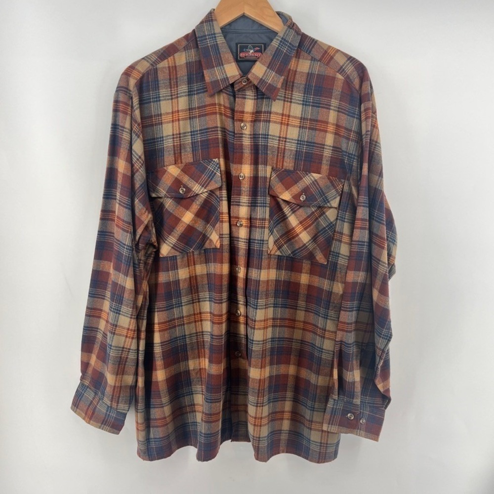 Backpacker Sportswear Flannel Shirt XL Plaid Acrylic Work Vintage Brown Blue